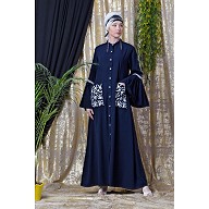 Front open embroidery abaya with Bell sleeves- Navy Blue